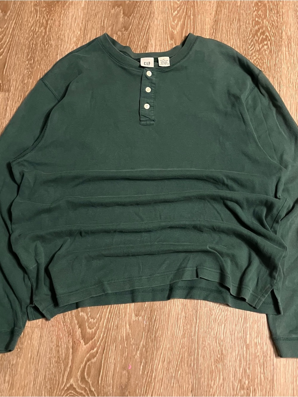 Gap Men XL Green Henley Long Sleeve Shirt Casual Classic Vintage Distressed